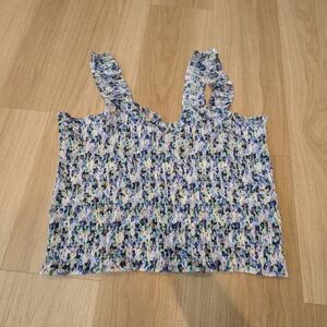 Veronica Beard Smocked Blue Floral Tank Size XL